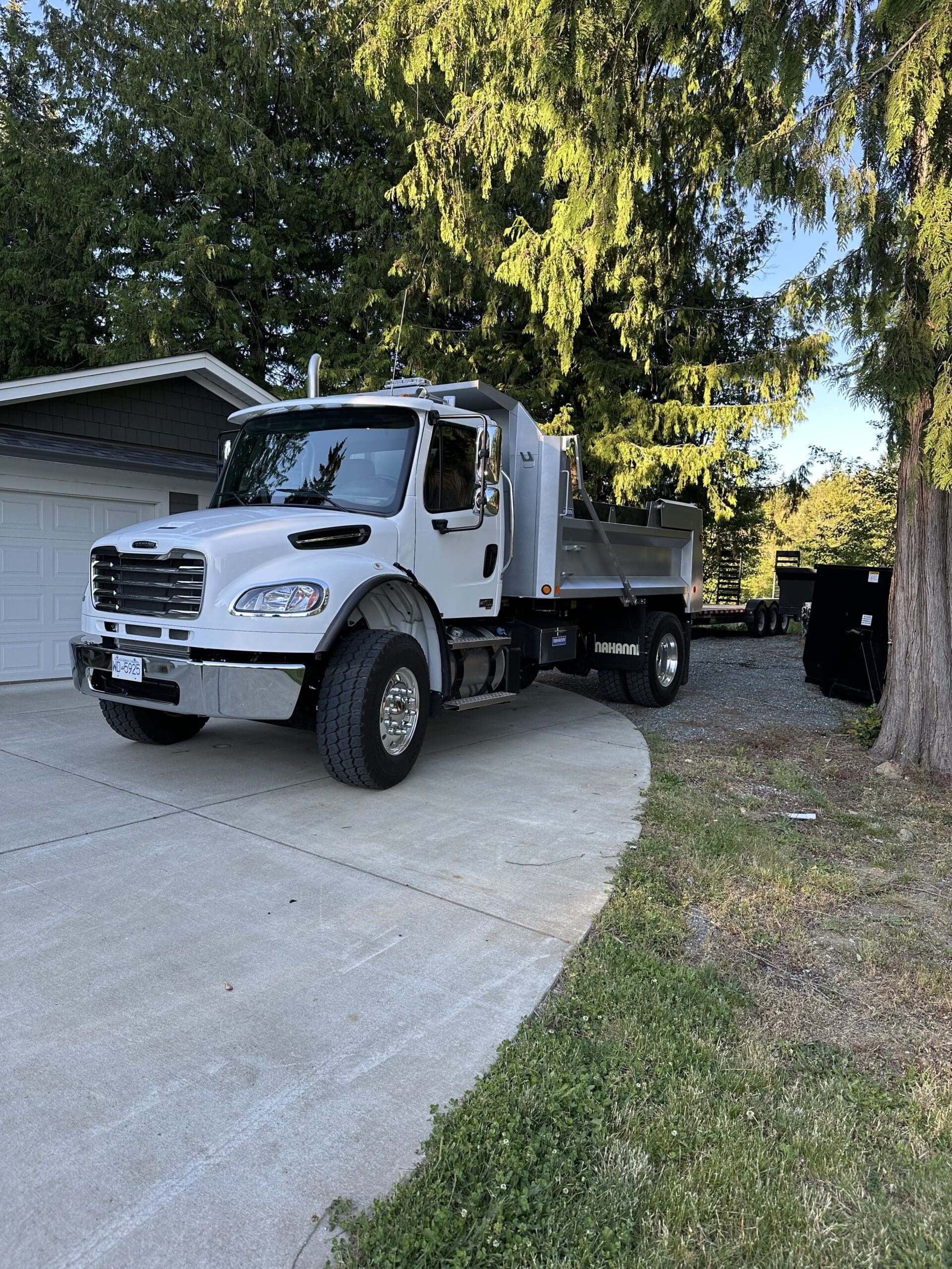 Southall Services single axle dump truck at quarry loading rocks for Shawnigan Lake job site