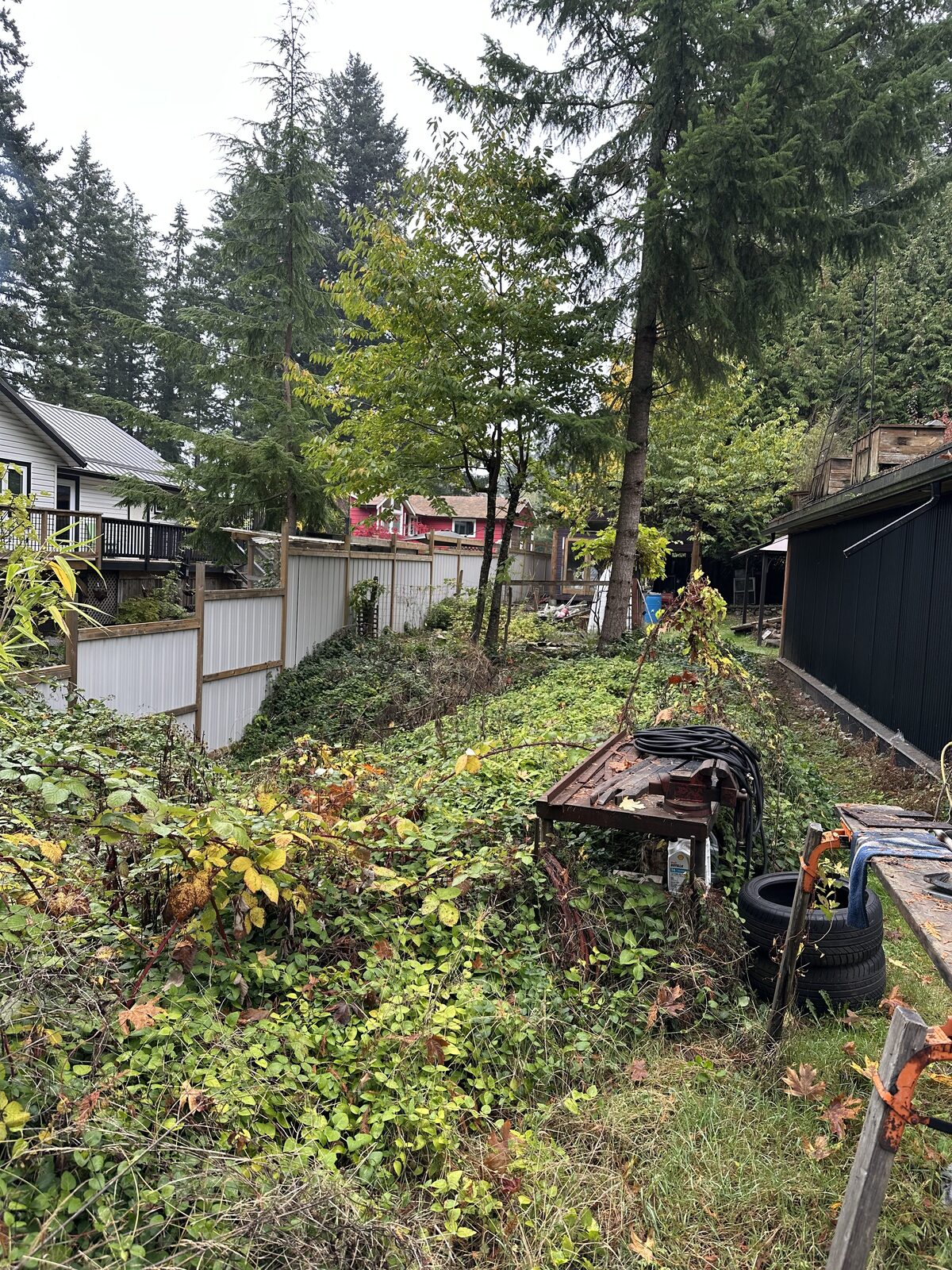 Site before excavation beside the existing house — garage addition and house underpinning project