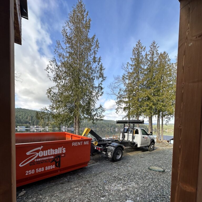 Southall Services bin rental and excavation equipment on site during a residential project in the Cowichan Valley